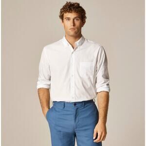 J.Crew Classic Secret Wash Cotton Poplin Shirt L White Button Down Long Sleeve